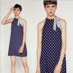 Zara Navy and White Polkadot Dress